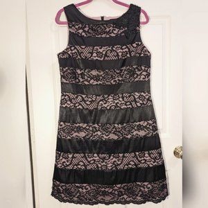 Alex Evenings black lace satin and pink dress size petite 14